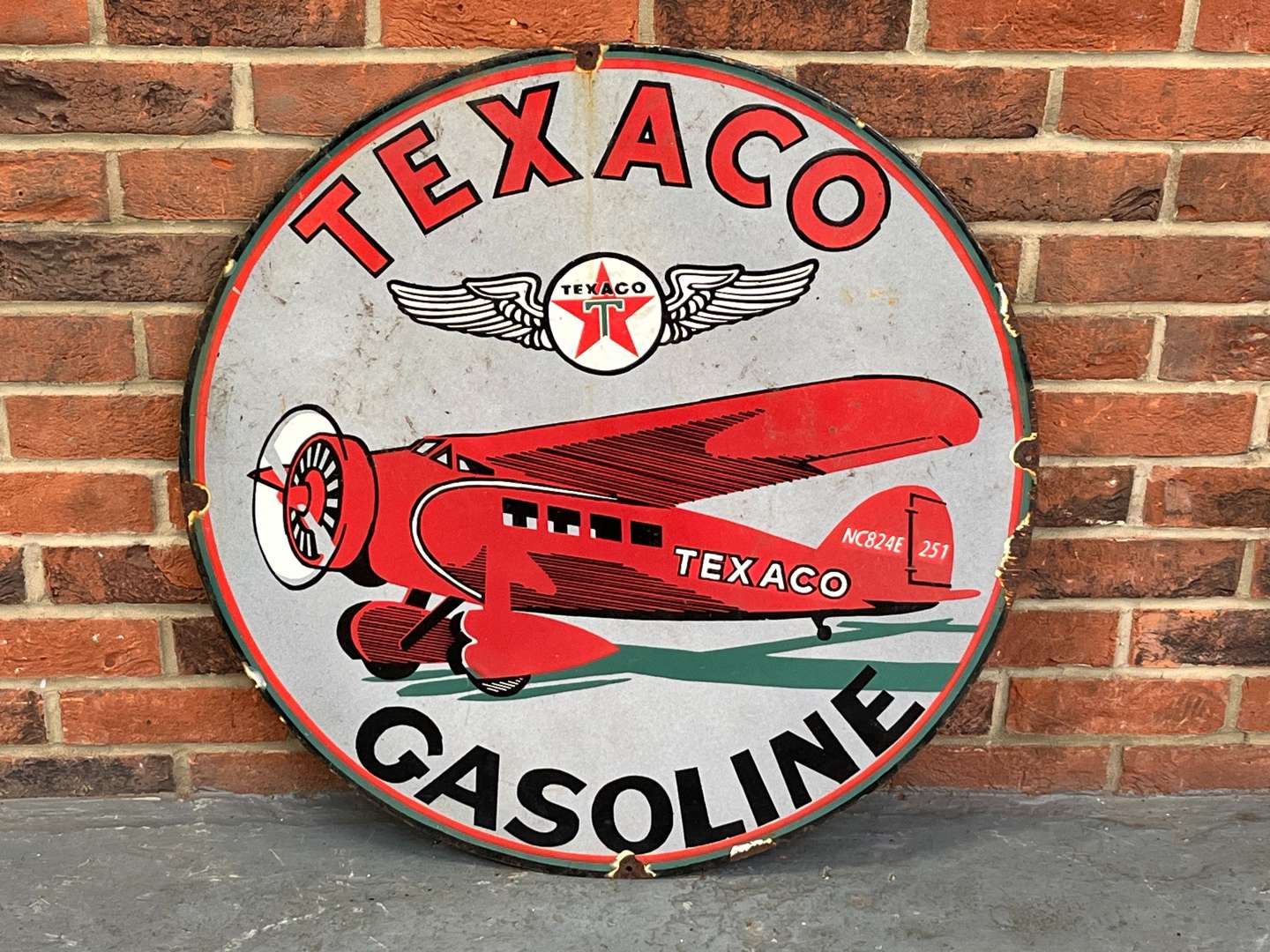 <p>Texaco Gasoline Circular Enamel Sign</p>