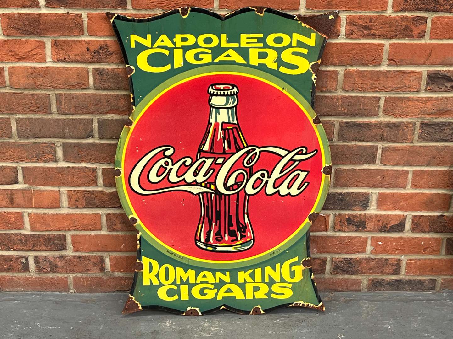 <p>Coca Cola and Cigars Enamel Sign</p>