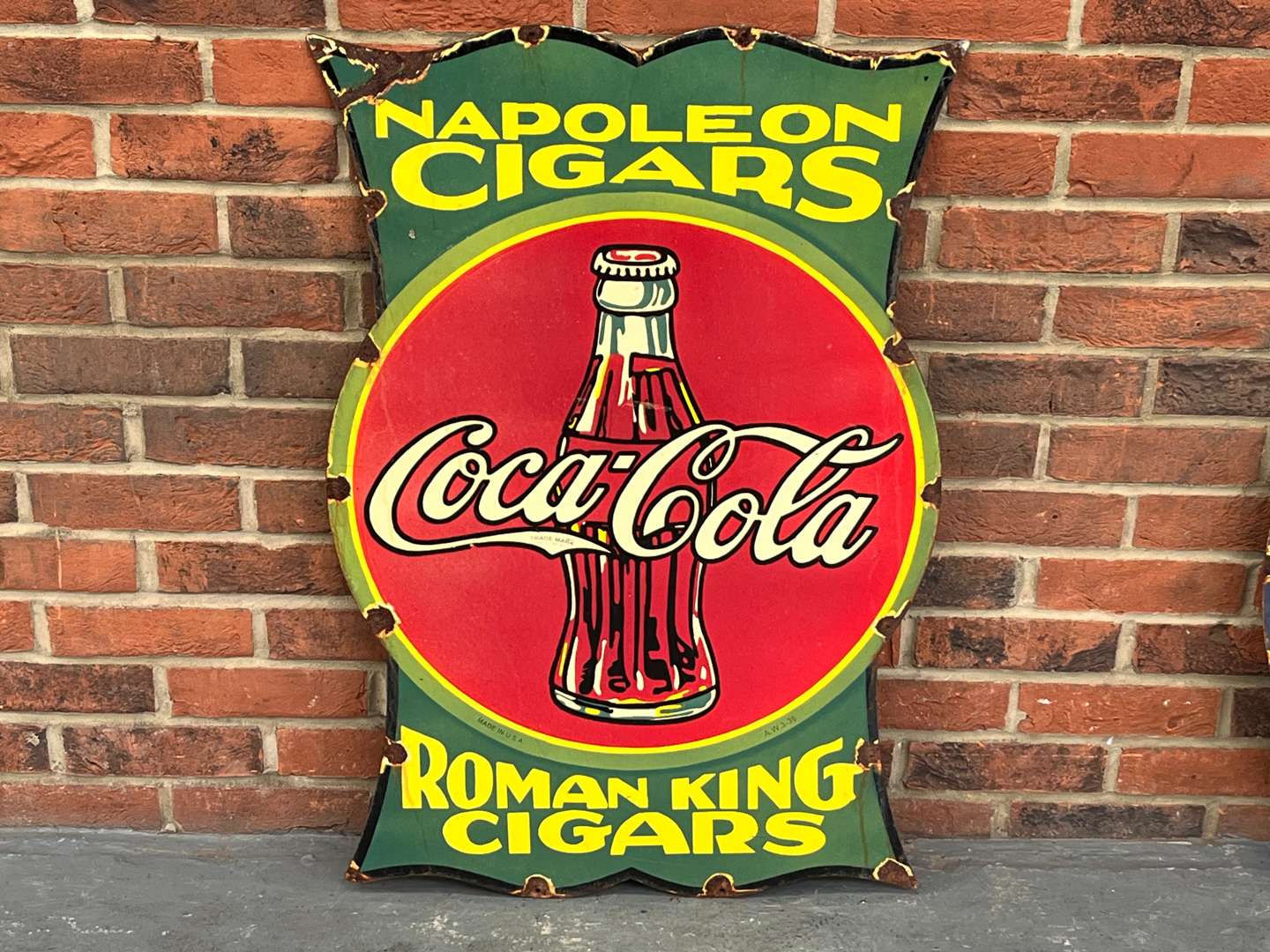 <p>Coca Cola and Cigars Enamel Sign</p>