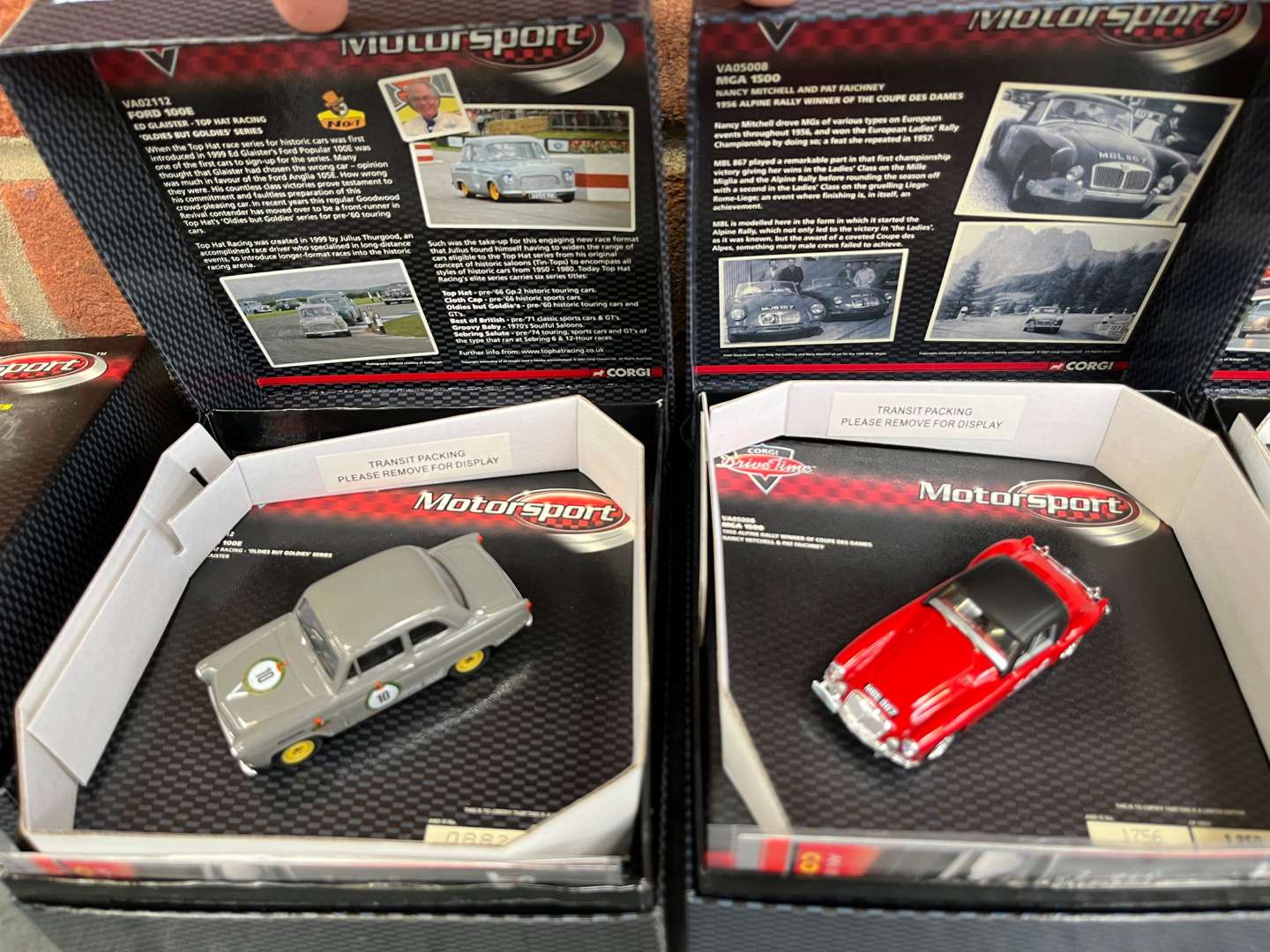 <p>Five Boxed Corgi Drive Time Motorsport Model Cars</p>