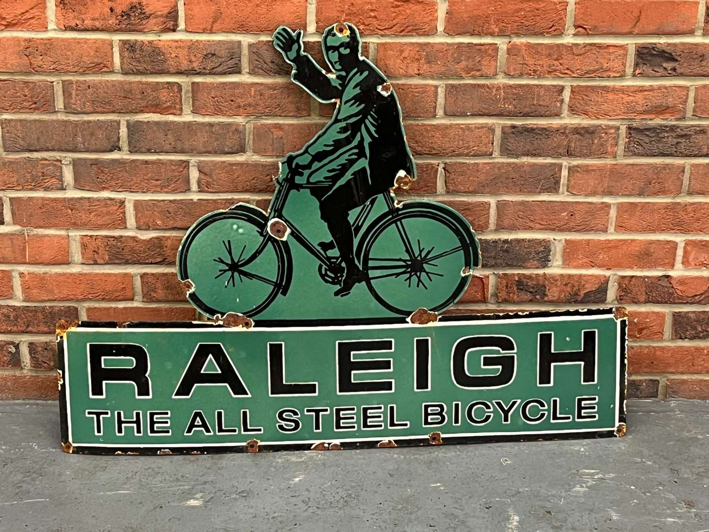 <p>Raleigh “The All Steel Bicycle” Enamel Sign</p>