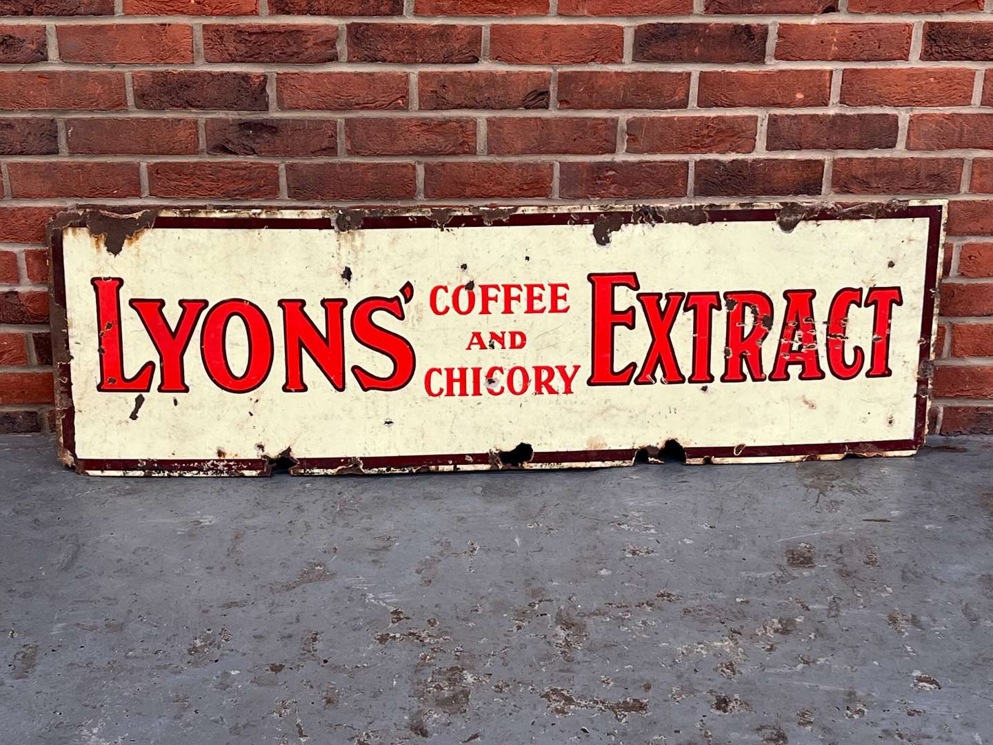 <p>Lyons Extract Coffee and Chicory Enamel Sign</p>