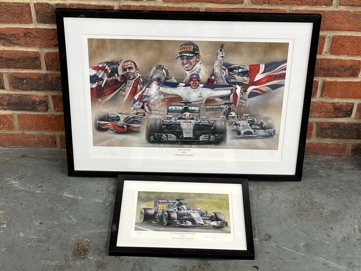 <p>Two Framed Lewis Hamilton Limited Edition Prints By Stephen</p>