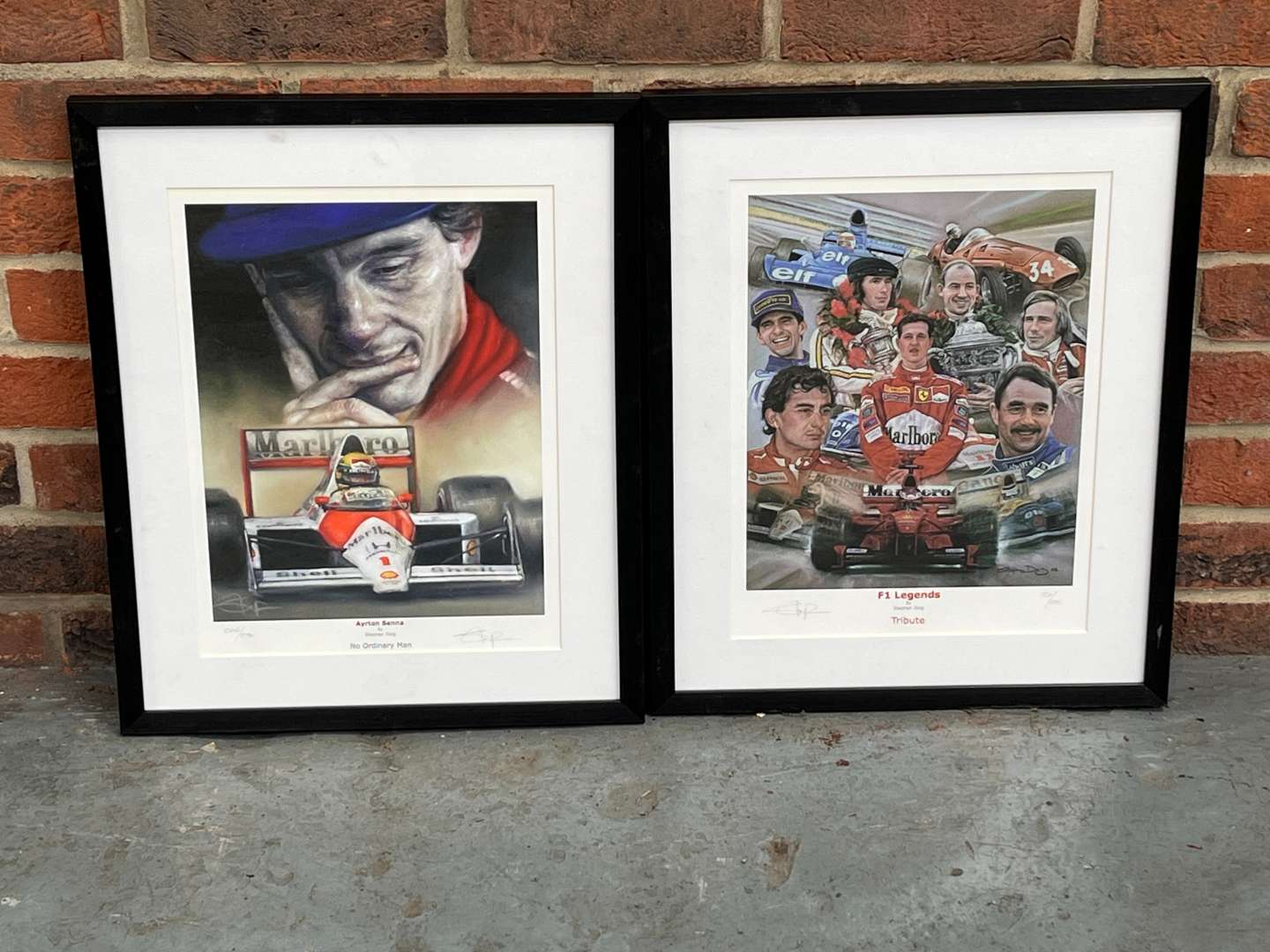 <p>Two Framed F1 Legend and Ayrton Senna Prints By Stephen Doig</p>