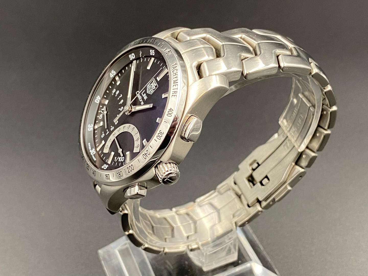 <p>TAG-HEUER, “Link”, Calibre S, quartz, stainless steel, two button chronograph,</p>