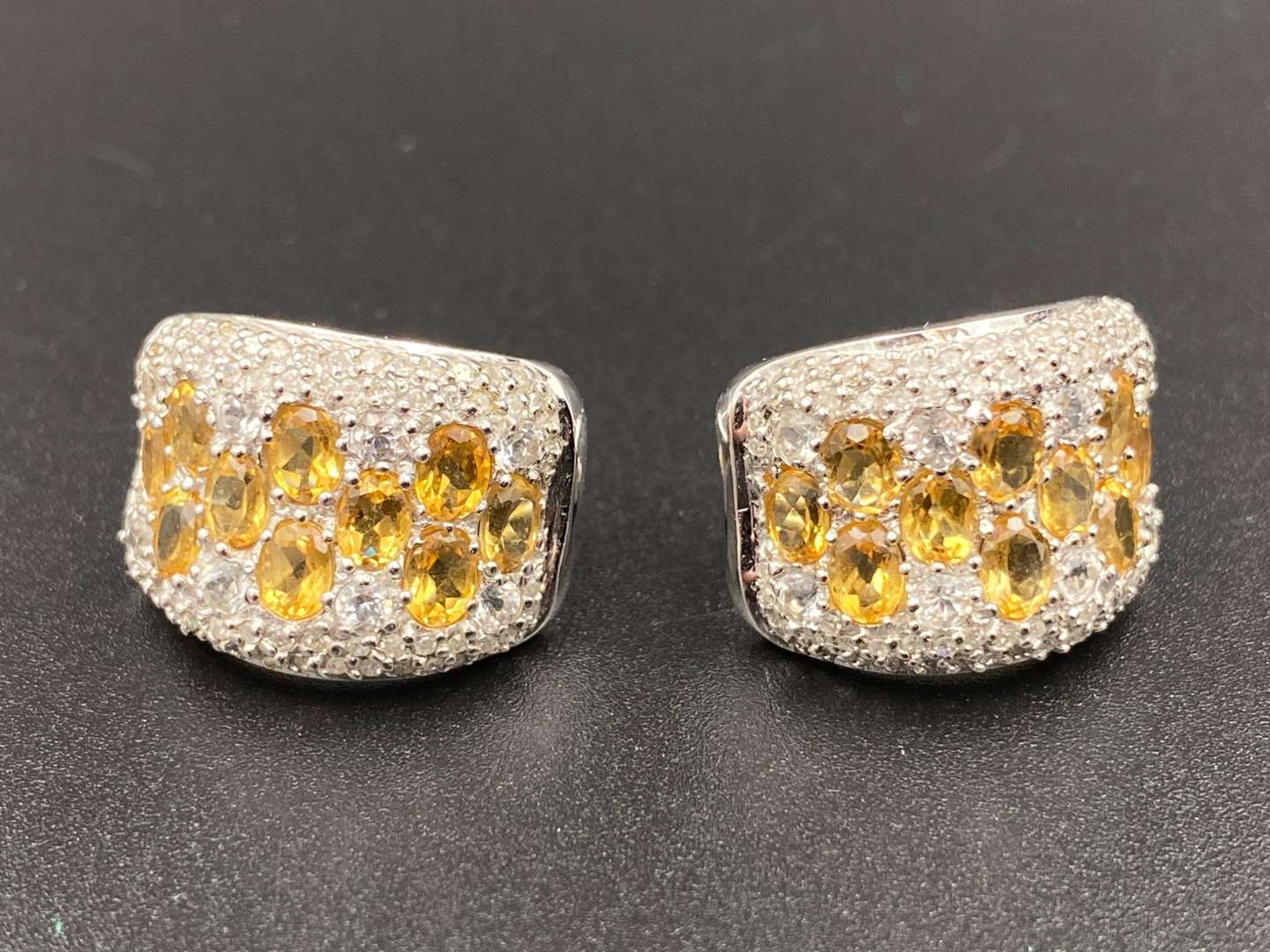 <p>Pair of 63ct diamond citrine, gold earings</p>