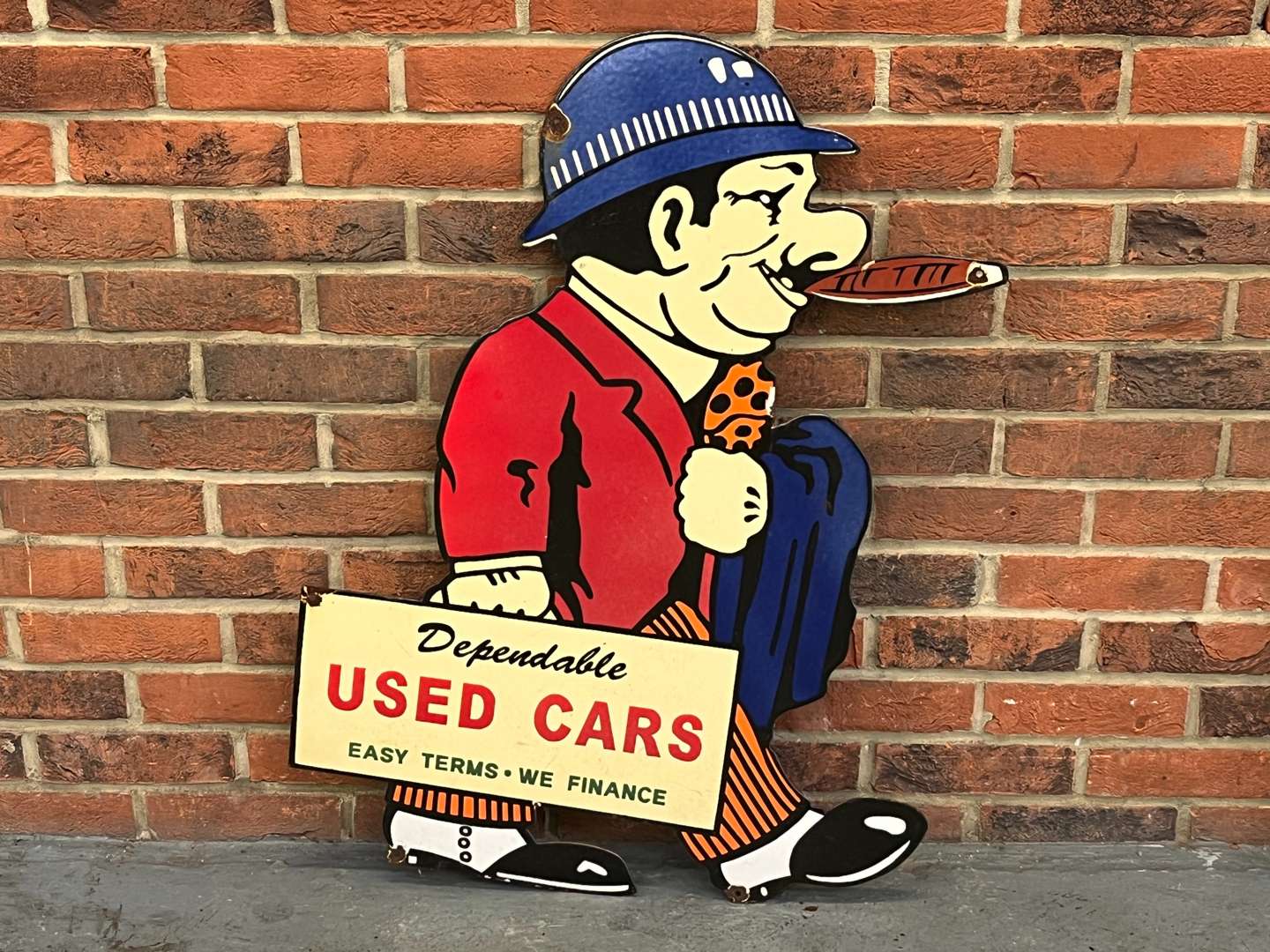 <p>Dependable Used Cars Salesman Enamel Sign&nbsp;</p>