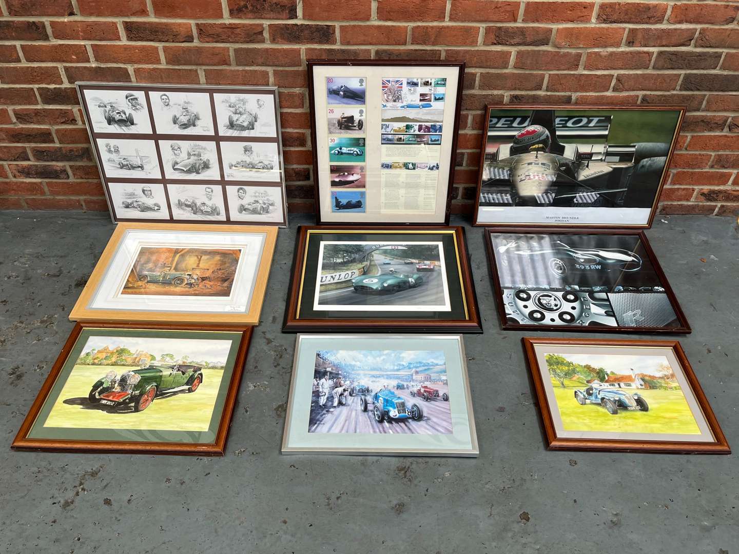 <p>Nine Framed Motoring Prints</p>