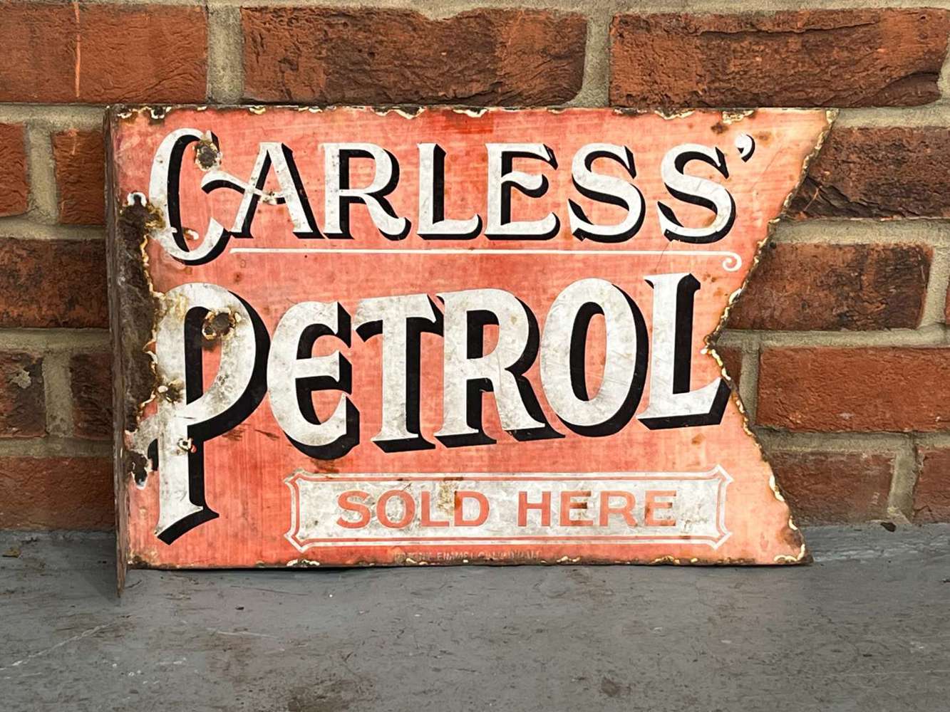 Carless Petrol Sold Here Enamel Flange Sign Sat 2nd & Sun 3rd