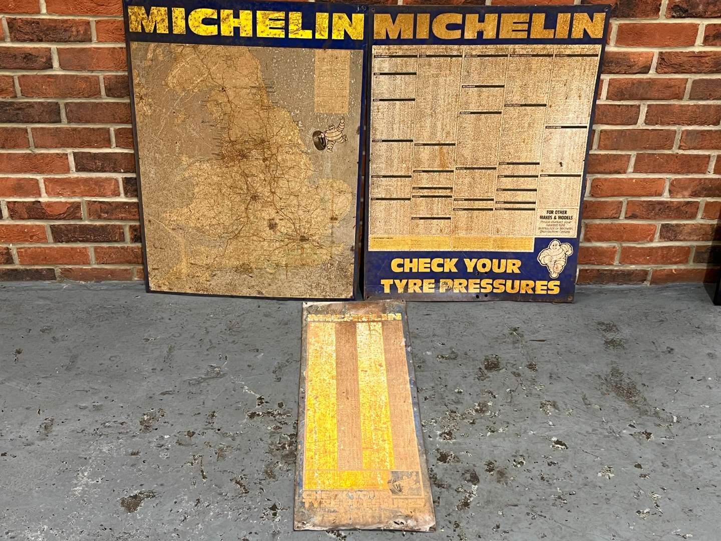 <p>Michelin Tin Map Sign and Two Tyre Pressure Charts (3)</p>