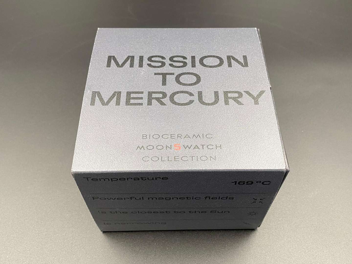 <p>SWATCH Moonswatch “Mission to Mercury” &nbsp;bioceramic two button quartz chronograph watch</p>