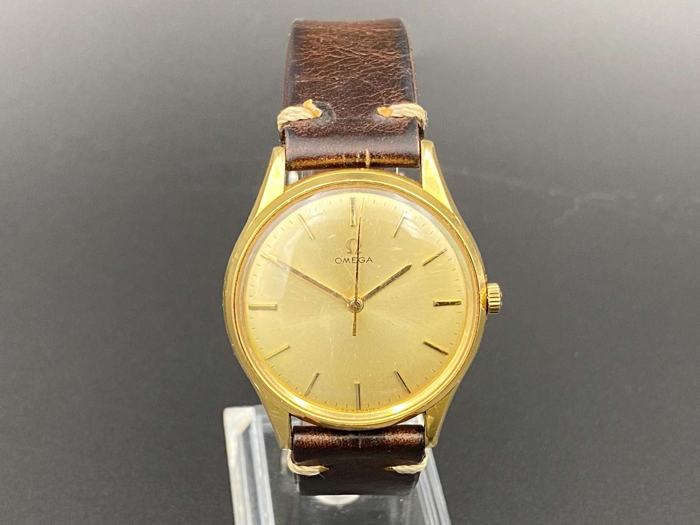 <p>OMEGA a gold plated centre seconds wristwatch</p>