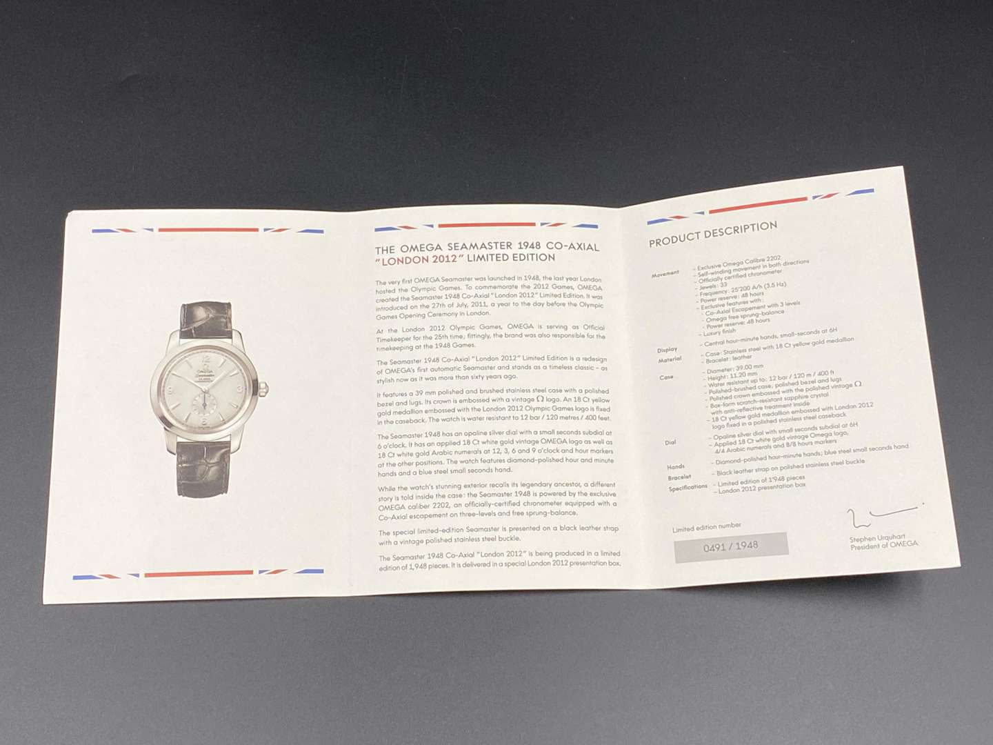 <p>OMEGA Seamaster 1948 &nbsp;London Olympic Edition 2012 85624136, 491/1948</p>