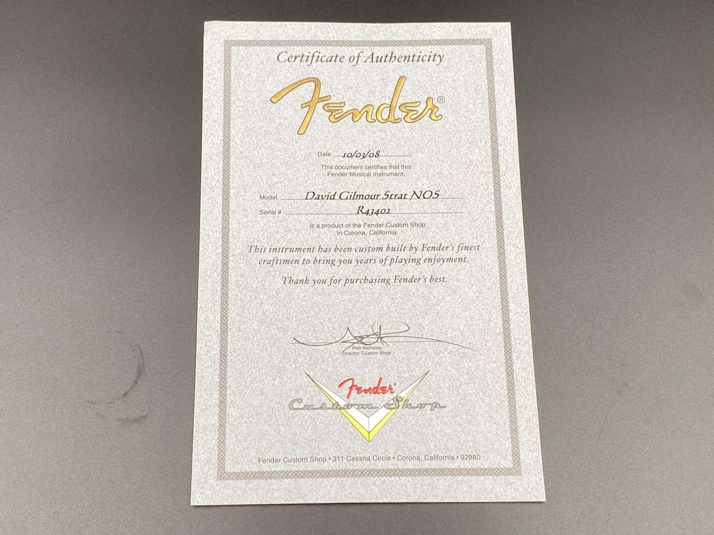 <p>FENDER Custom Shop David Gilmour Strat NOS R43402 10/03/08</p>