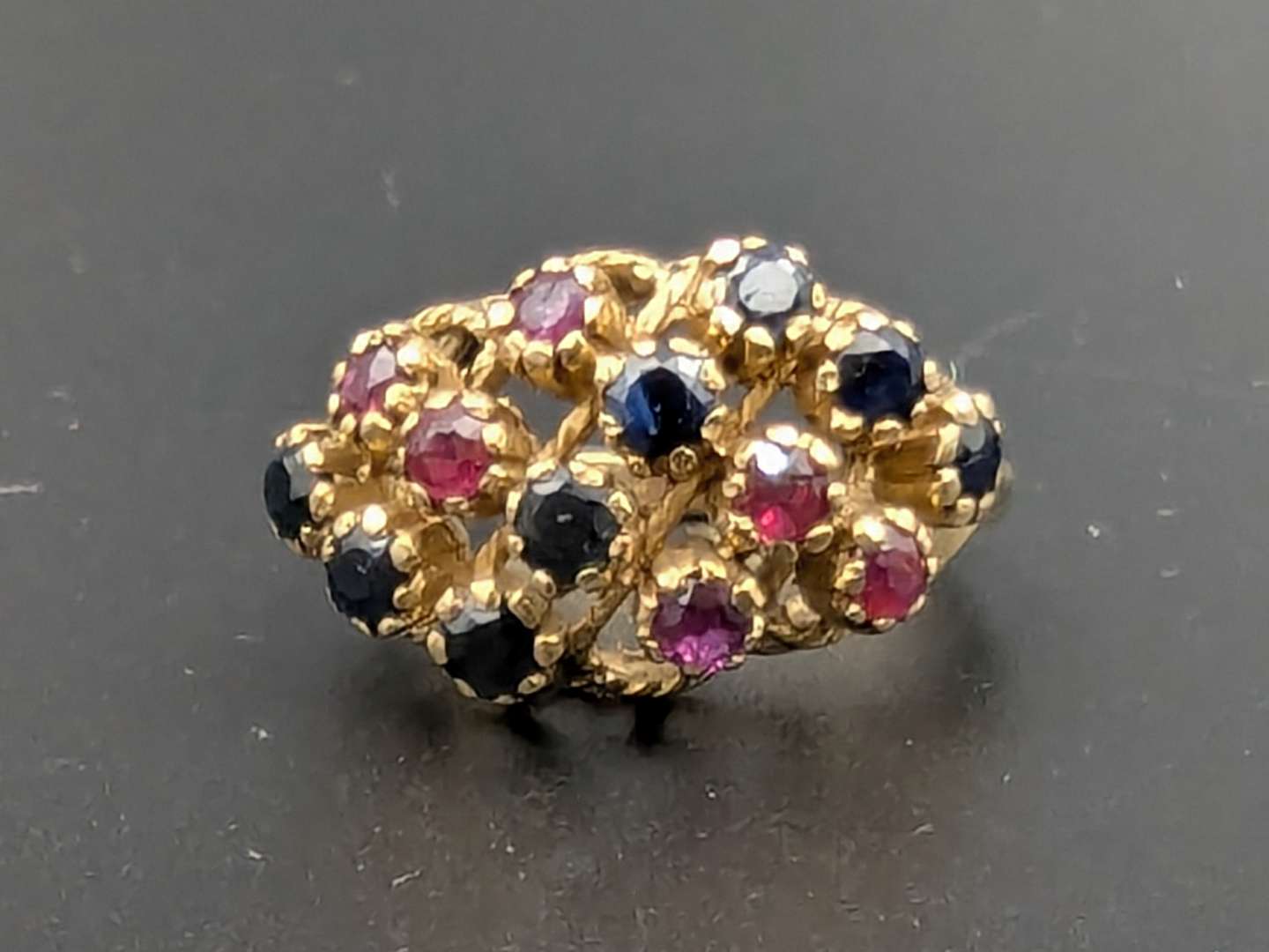 <p>Ruby & Sapphire 9ct yellow gold ring</p>