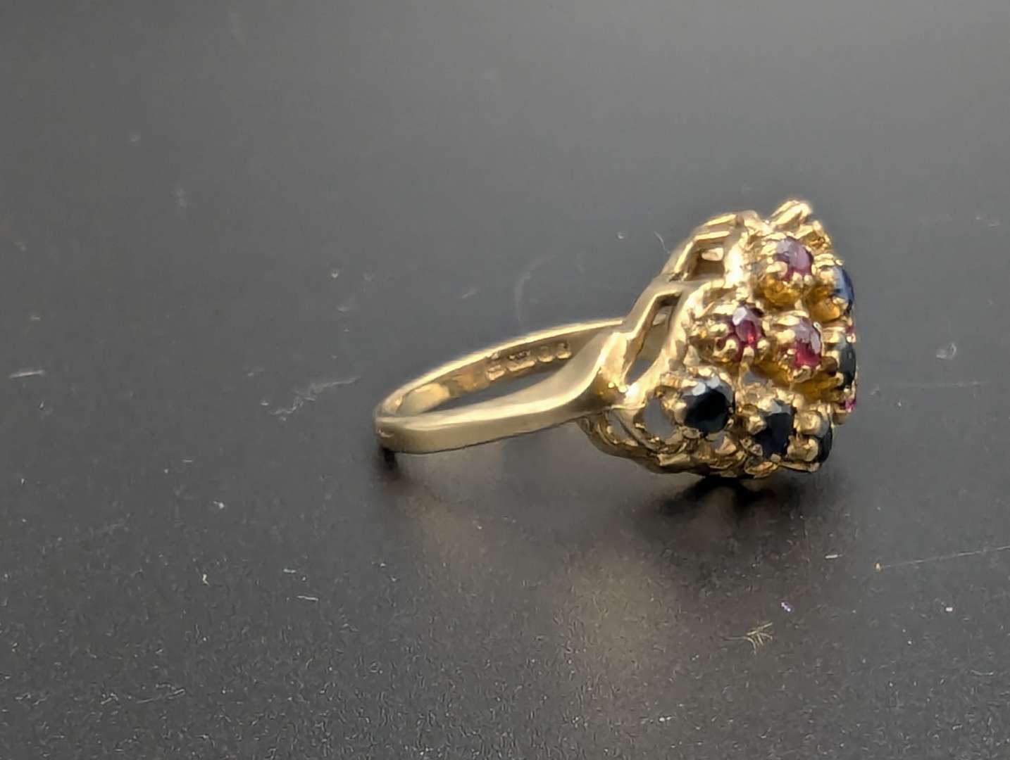 <p>Ruby & Sapphire 9ct yellow gold ring</p>