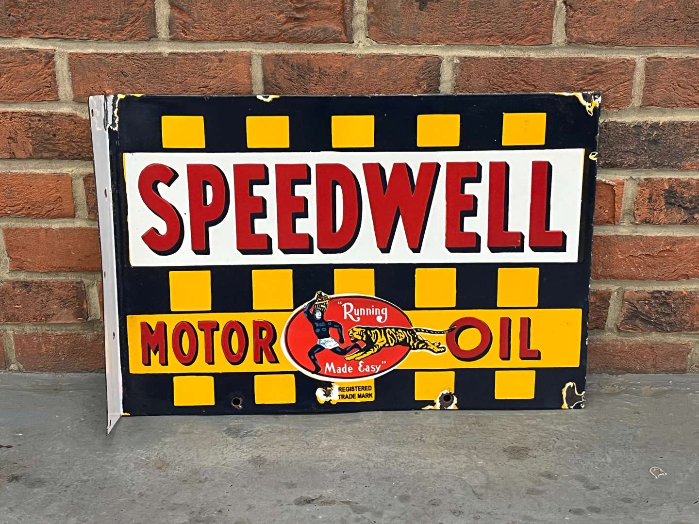 <p>Speedwell Motor Oils Enamel Flange Sign</p>