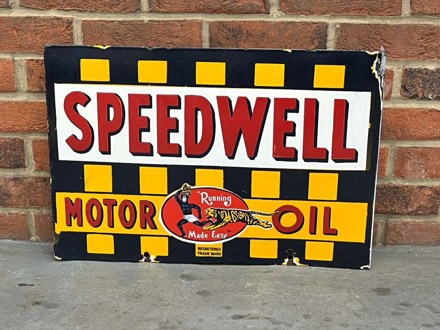 <p>Speedwell Motor Oils Enamel Flange Sign</p>