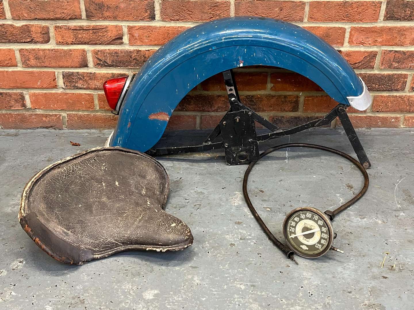 <p>1950's Harley Davidson Seat/Speedo and Mud Guard</p>