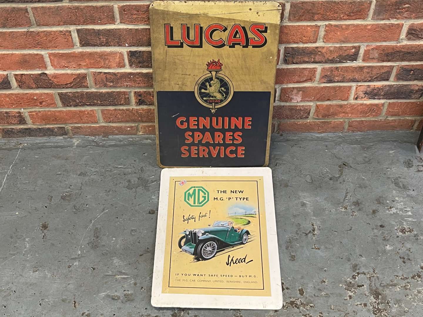 <p>Lucas Tin Genuine Spares Service Sign and One Other (2)</p>