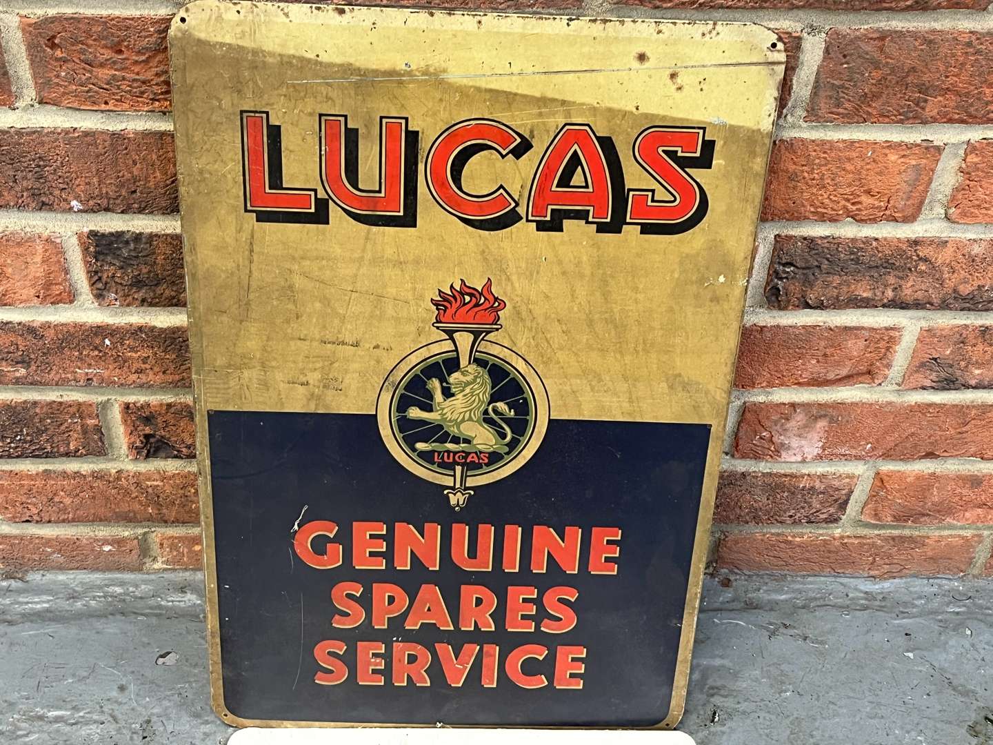 <p>Lucas Tin Genuine Spares Service Sign and One Other (2)</p>