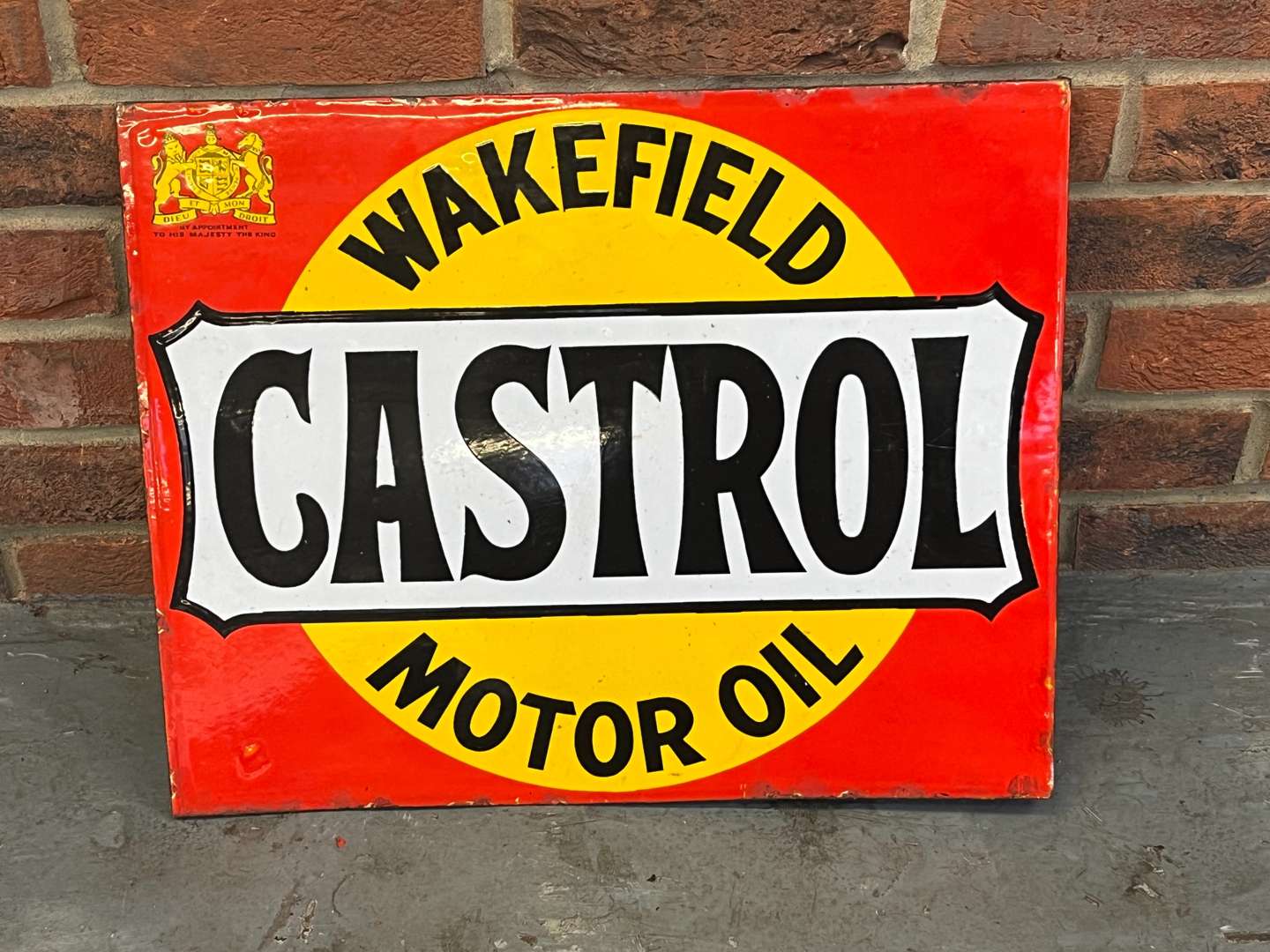 <p>Castrol Wakefield Motor Oils Enamel Flange Sign</p>