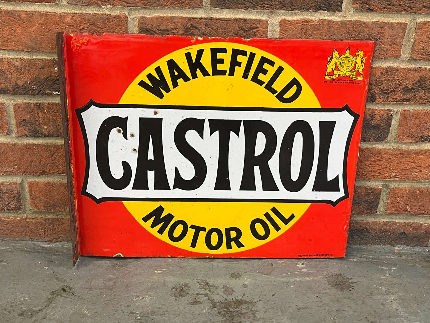 <p>Castrol Wakefield Motor Oils Enamel Flange Sign</p>