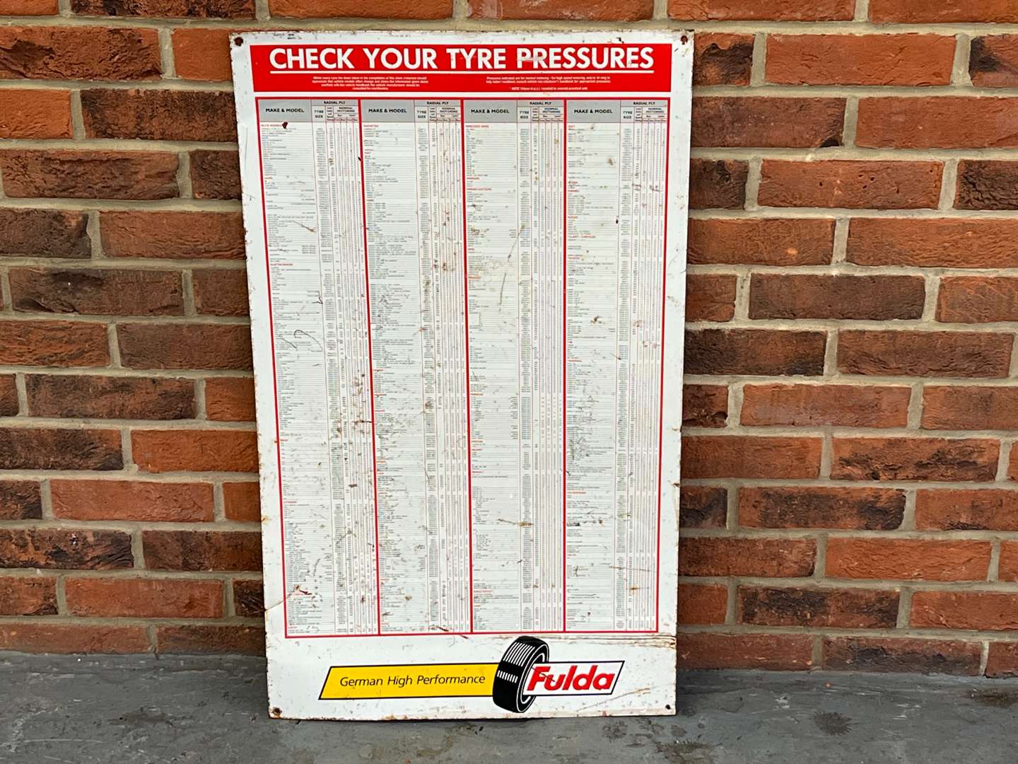 <p>Fulda Tyre Pressure Tin Sign</p>