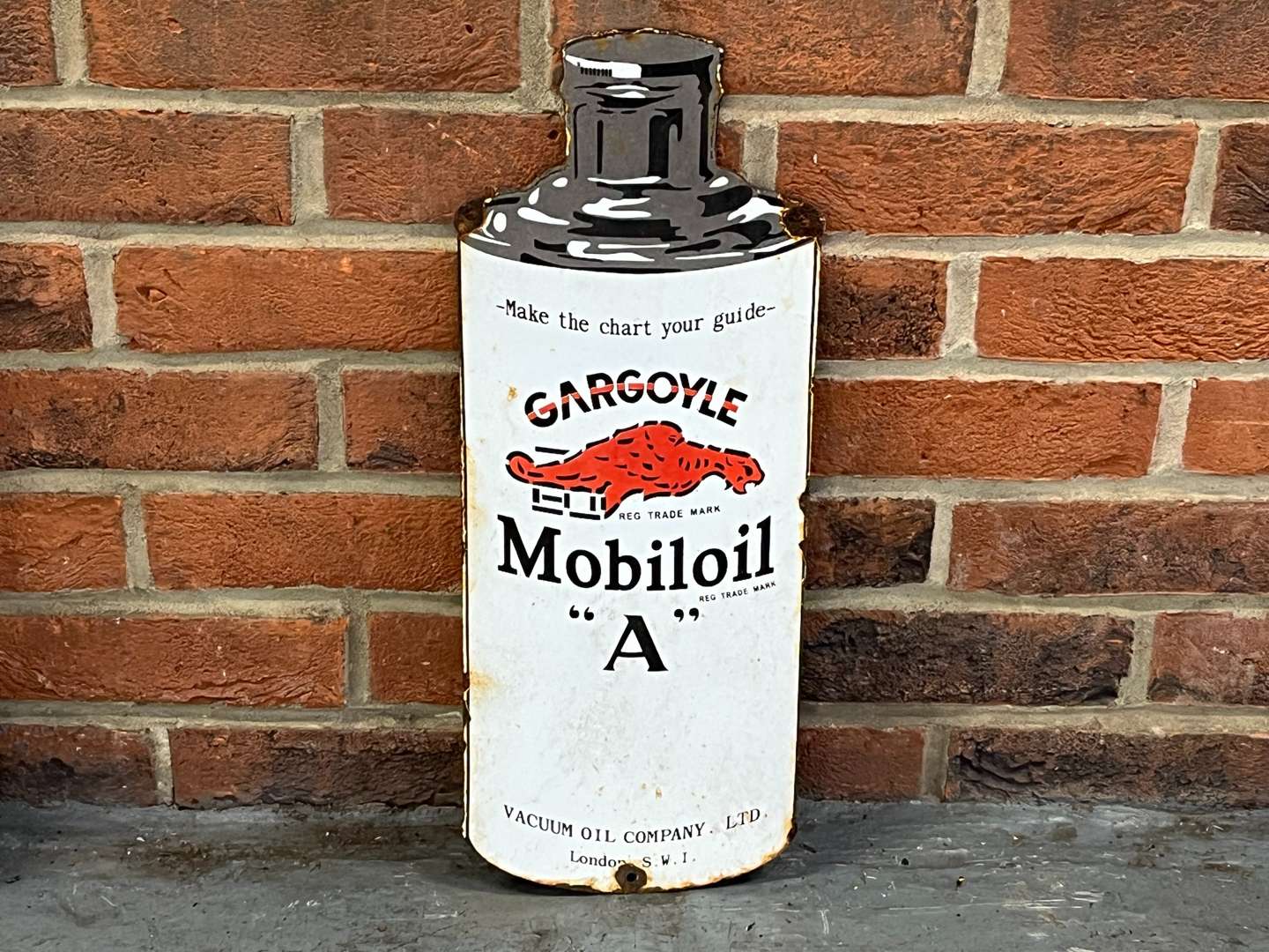 <p>Gargoyle Mobiloil “A” Canister Enamel Sign</p>