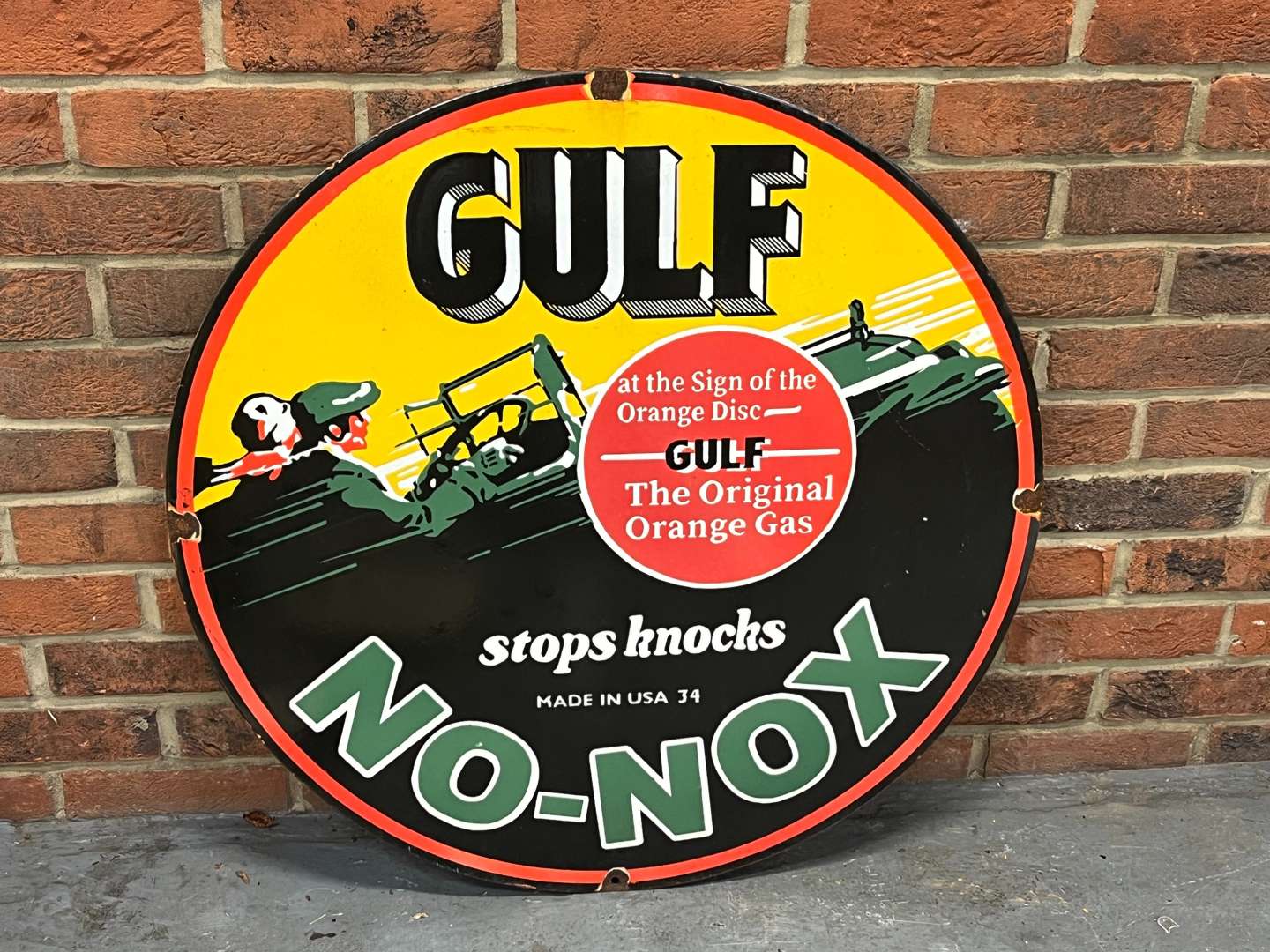 <p>Gulf NO-NOX Enamel Circular Sign</p>