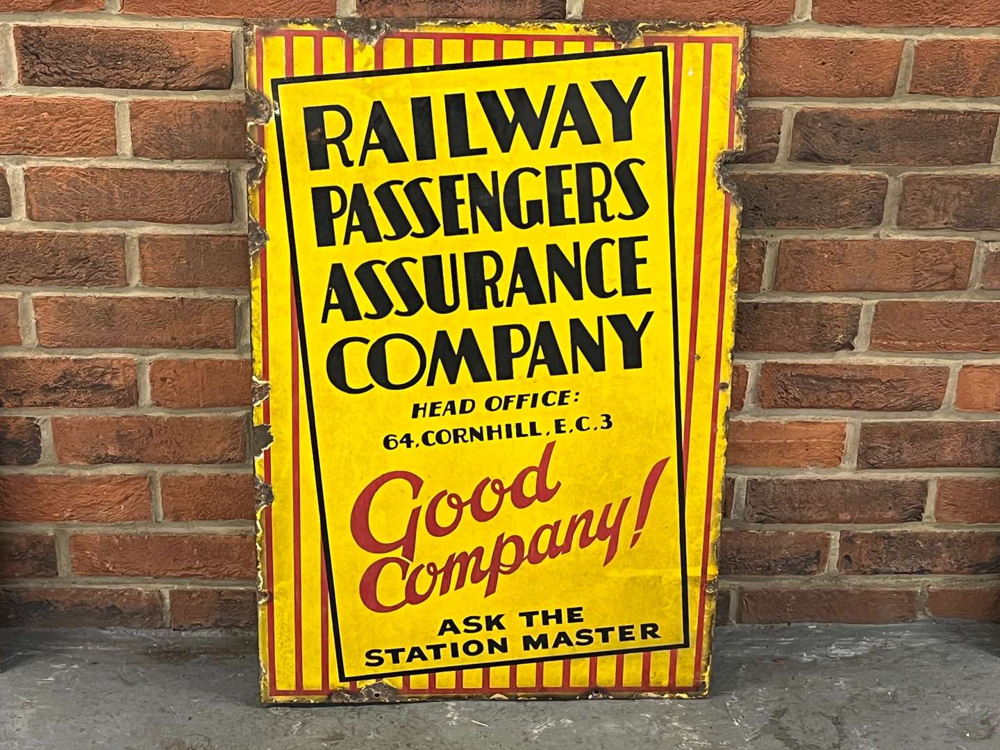 <p>Railway Passengers Assurance Company Enamel Sign</p>