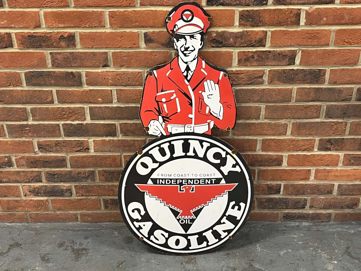 <p>Quincy Gasoline Enamel Sign</p>