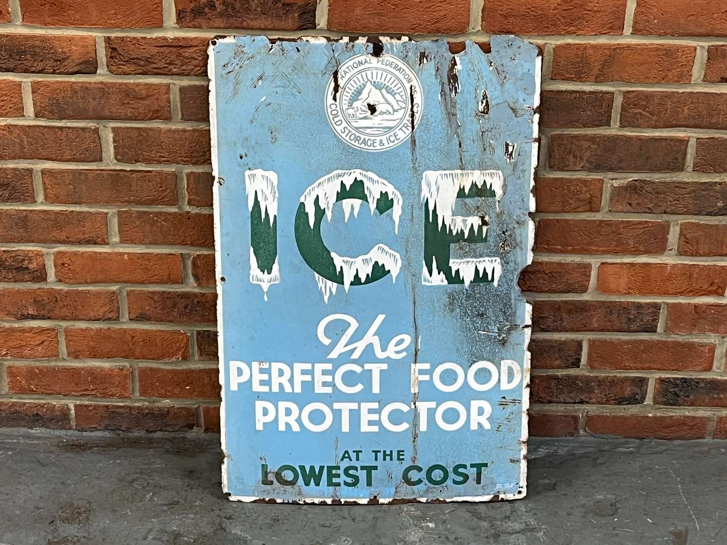 <p>Ice “The Perfect Food Protector” Enamel Sign</p>