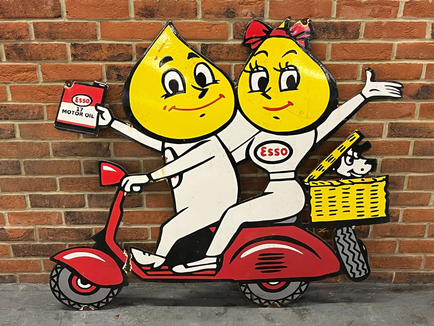 <p>Large Mr and Mrs Drip on a Scooter Enamel Sign</p>