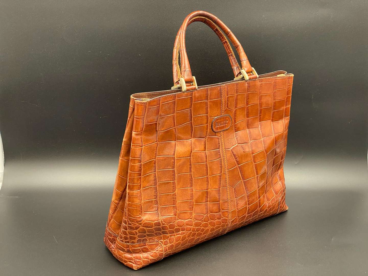 <p>BALLY, brown crocodile embossed leather tote bag</p>