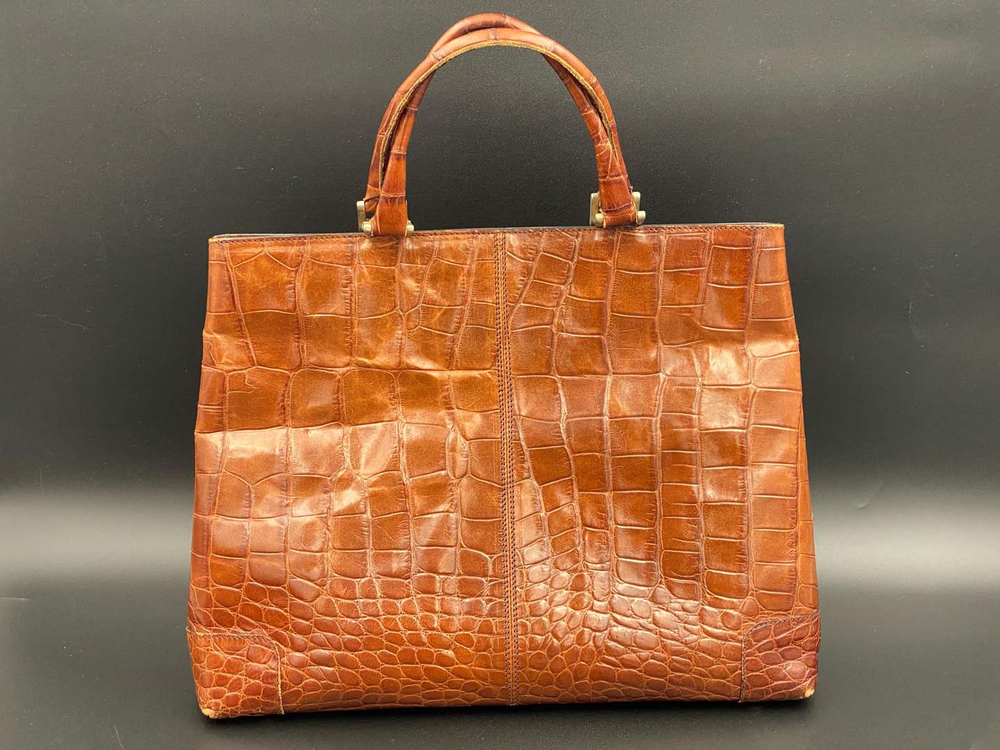<p>BALLY, brown crocodile embossed leather tote bag</p>
