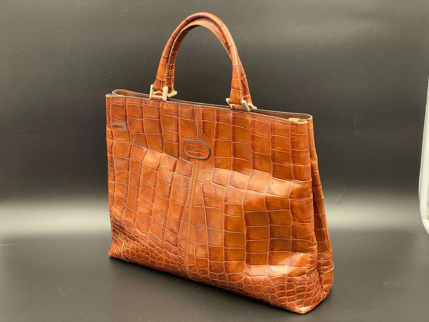 <p>BALLY, brown crocodile embossed leather tote bag</p>