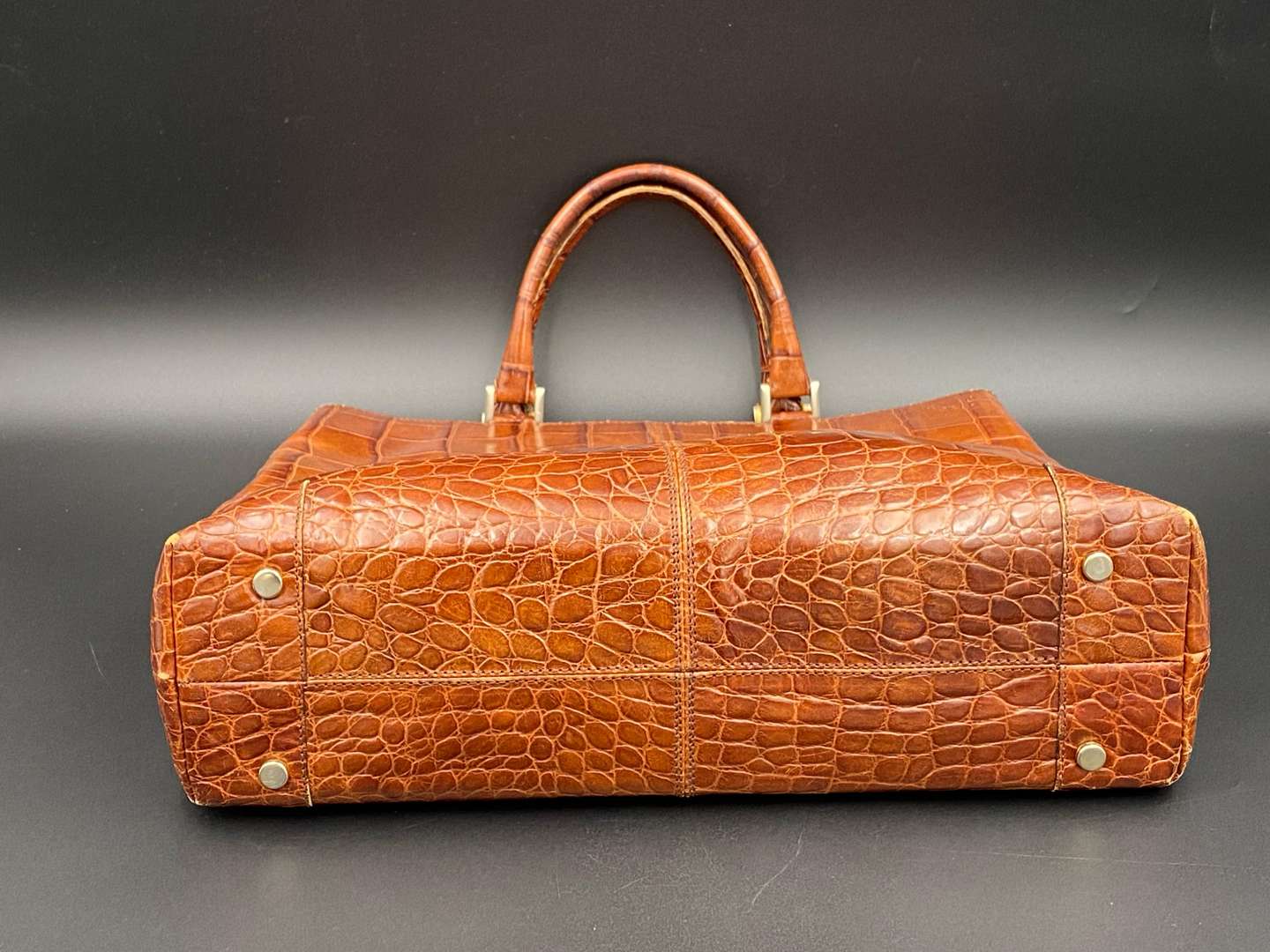 <p>BALLY, brown crocodile embossed leather tote bag</p>