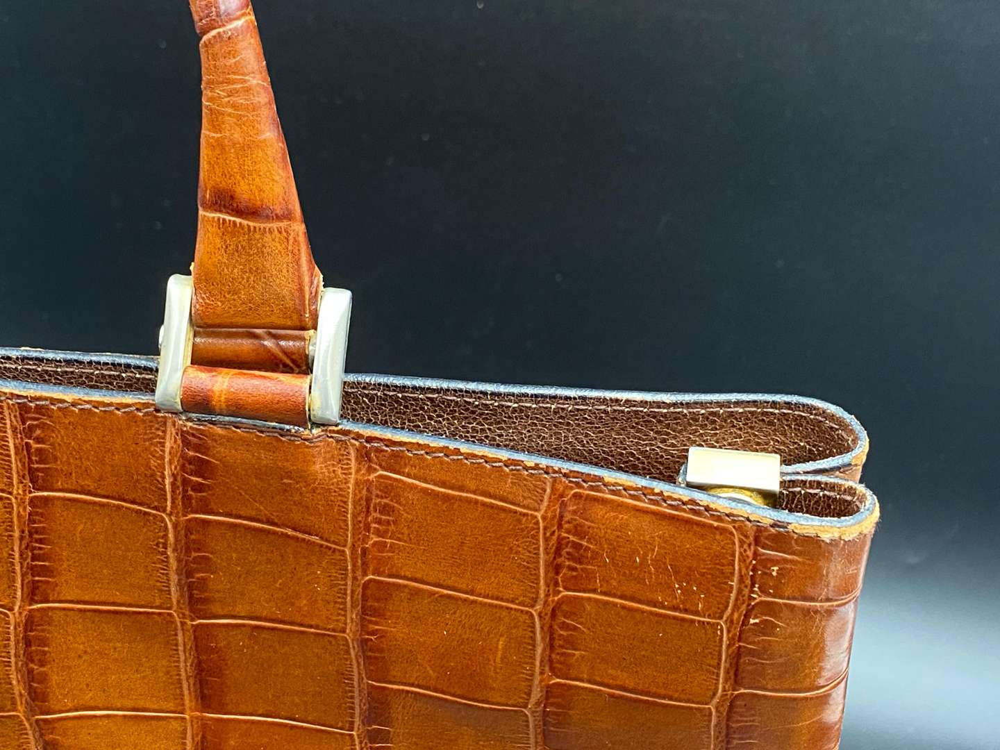 <p>BALLY, brown crocodile embossed leather tote bag</p>