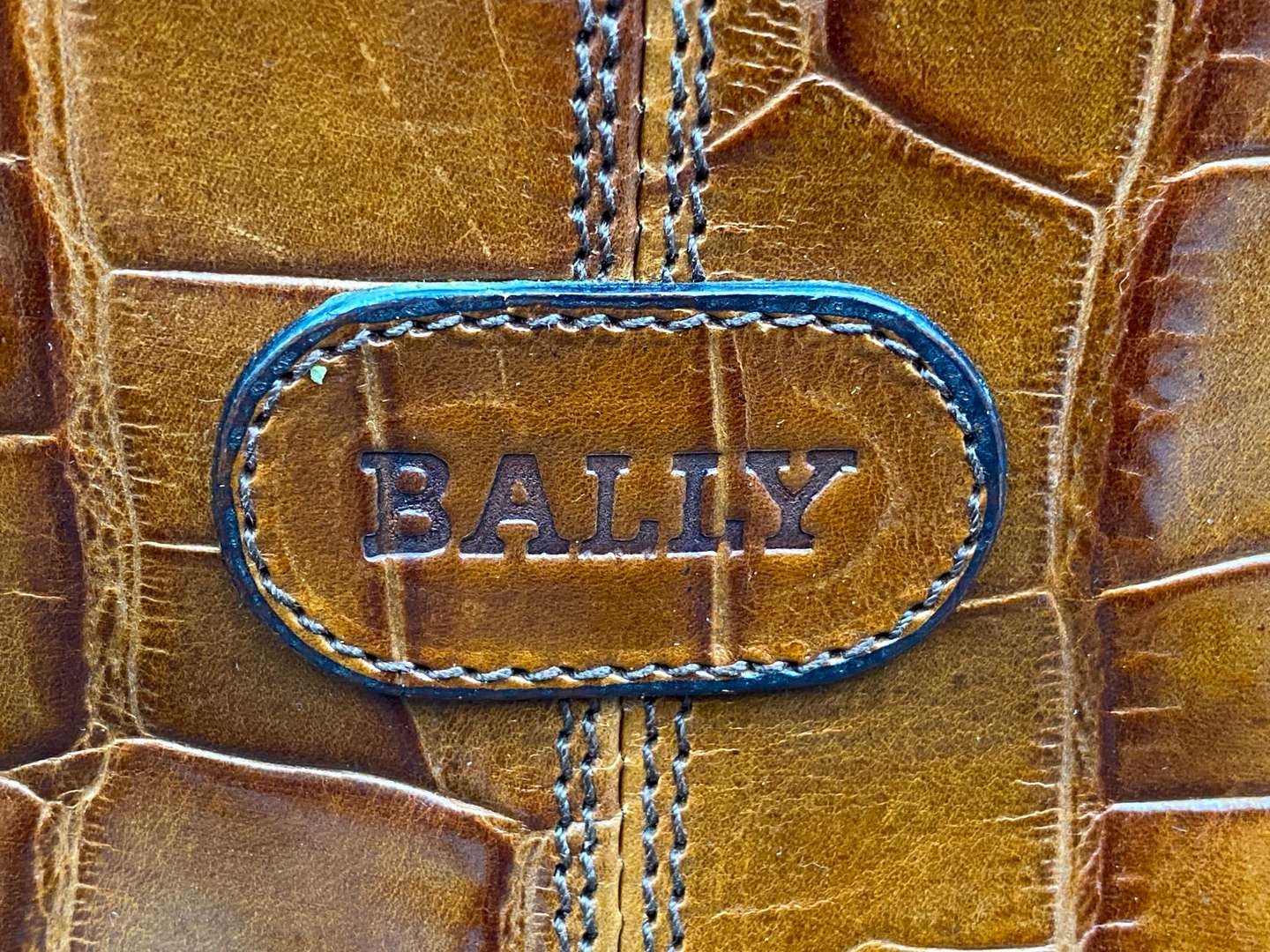 <p>BALLY, brown crocodile embossed leather tote bag</p>