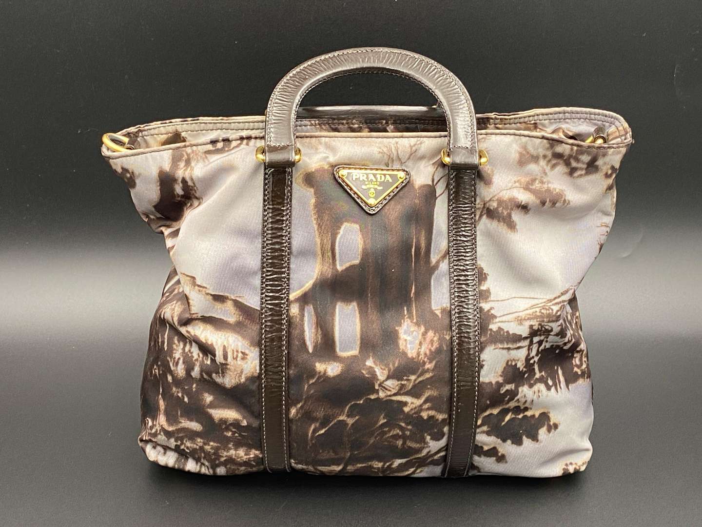 <p>PRADA, Tessuto Temple printed nylon tote, with cross body strap,</p>