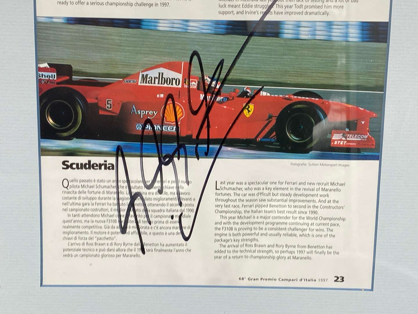 <p>F1, MONZA, 1997, framed and &nbsp;signed race programme with COA</p>