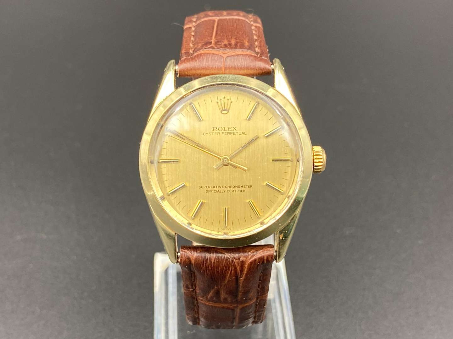 <p>ROLEX, Oyster Perpetual 1024 3020760 gold plated automatic wristwatch</p>