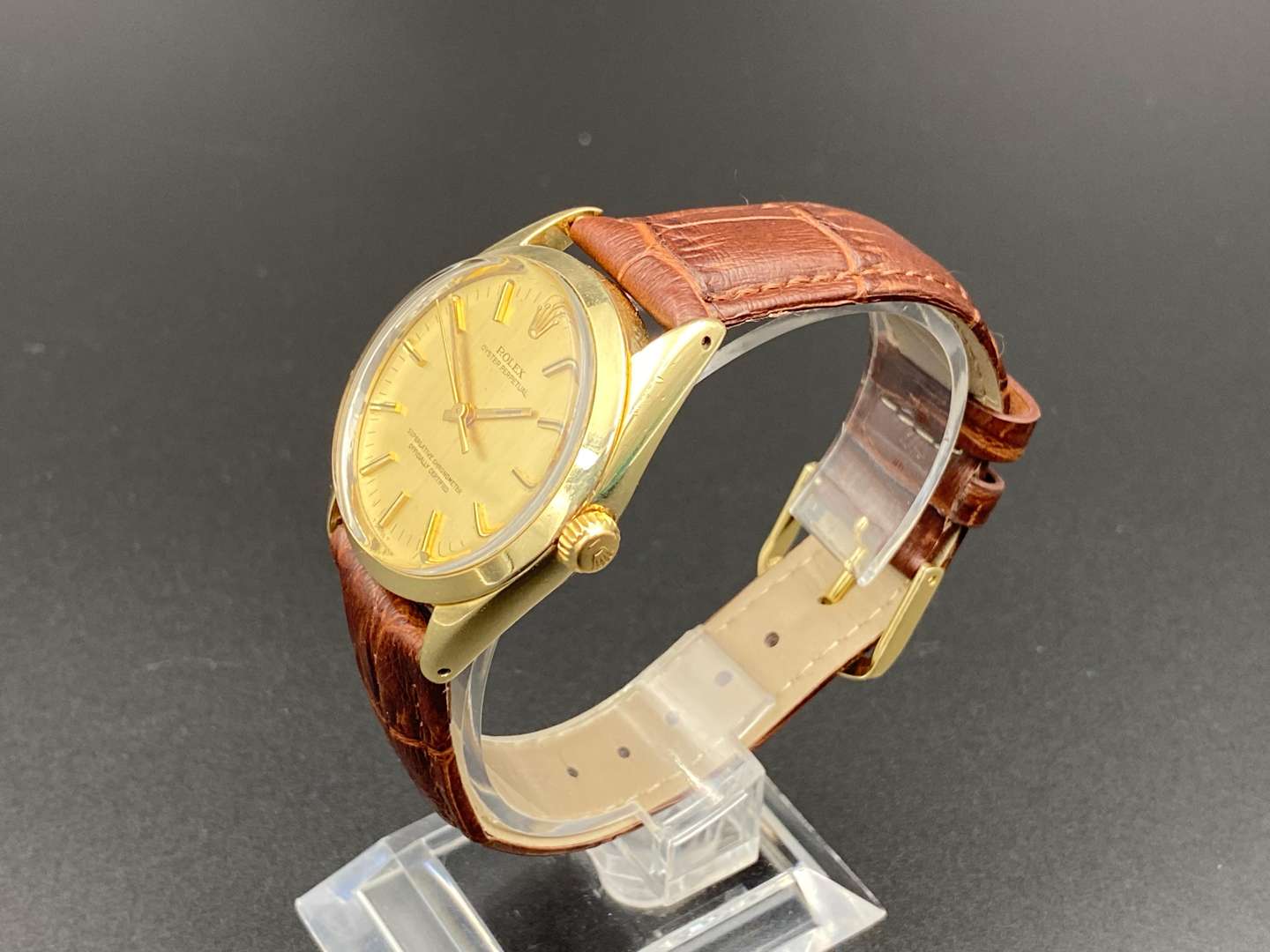 <p>ROLEX, Oyster Perpetual 1024 3020760 gold plated automatic wristwatch</p>