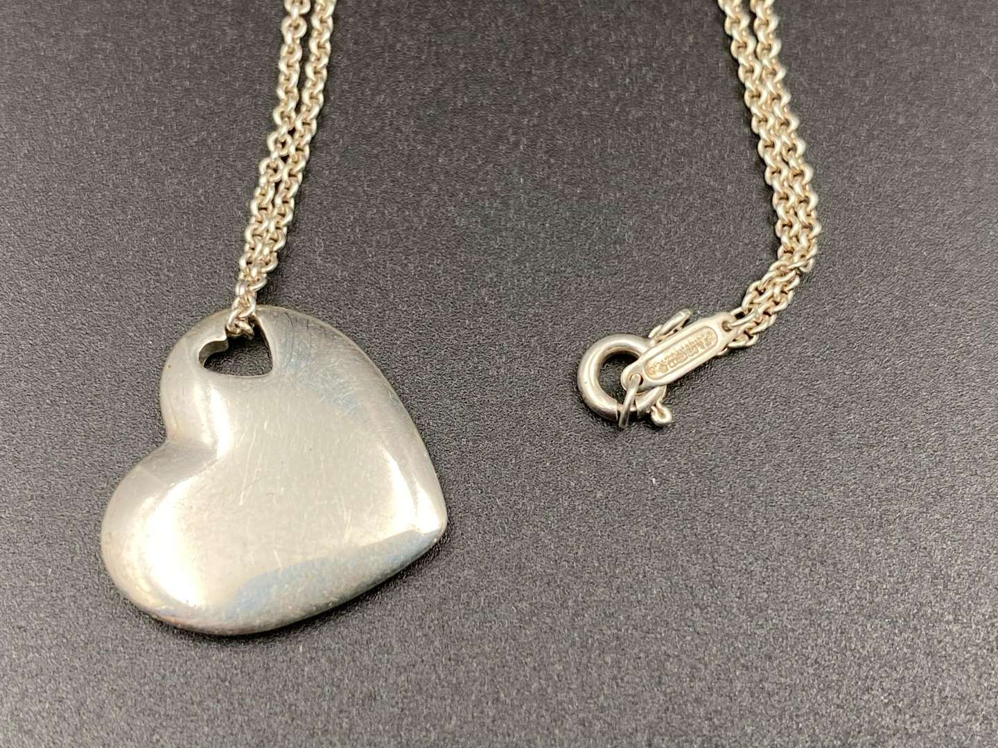 <p>TIFFANY & CO, .925 Double Heart pendant and necklace,</p>