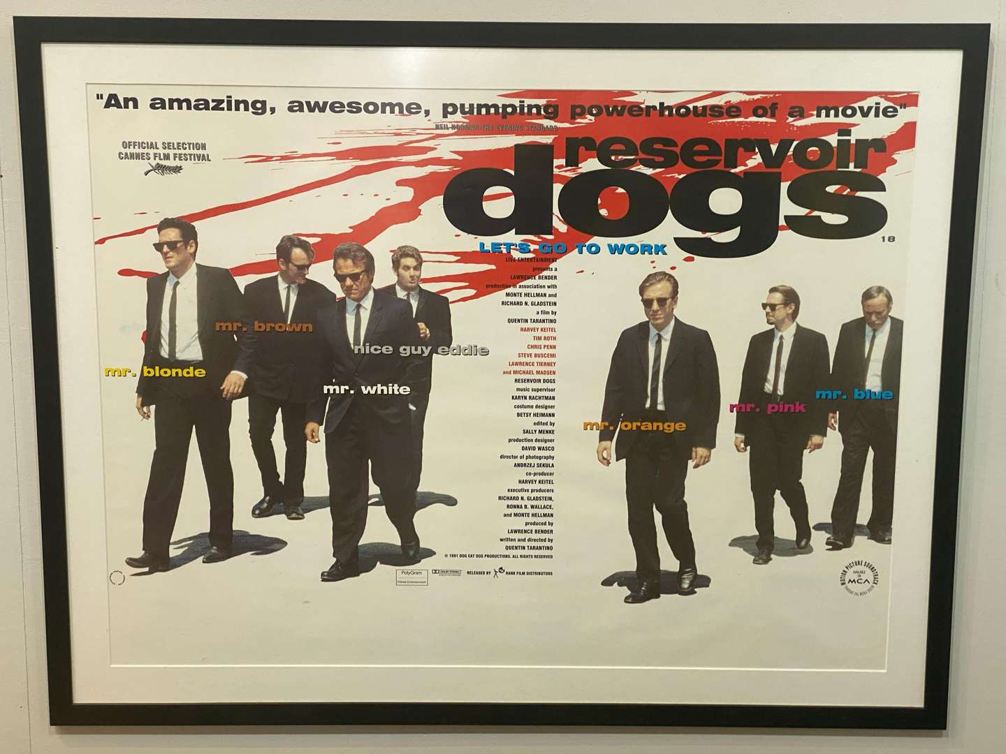<p>“RESERVOIR DOGS”, &nbsp;(1992), Tarantino, Keitel, Roth, UK Quad poster, framed,</p>