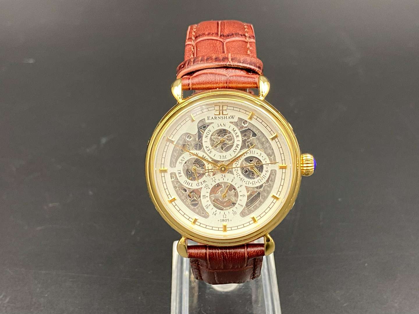 <p>THOMAS EARNSHAW, gold plated automatic calendar wristwatch, 8043</p>