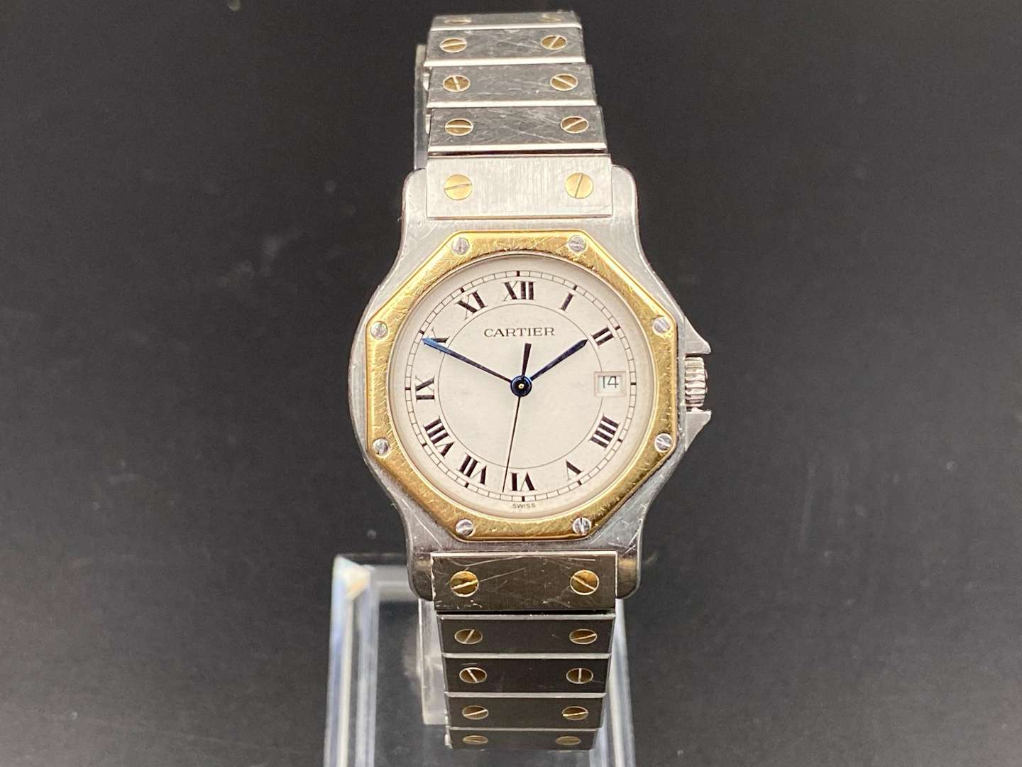<p>CARTIER, SANTOS DE CARTIER, OCTAGON bi-metal quartz wristwatch, 187902, 05800</p>