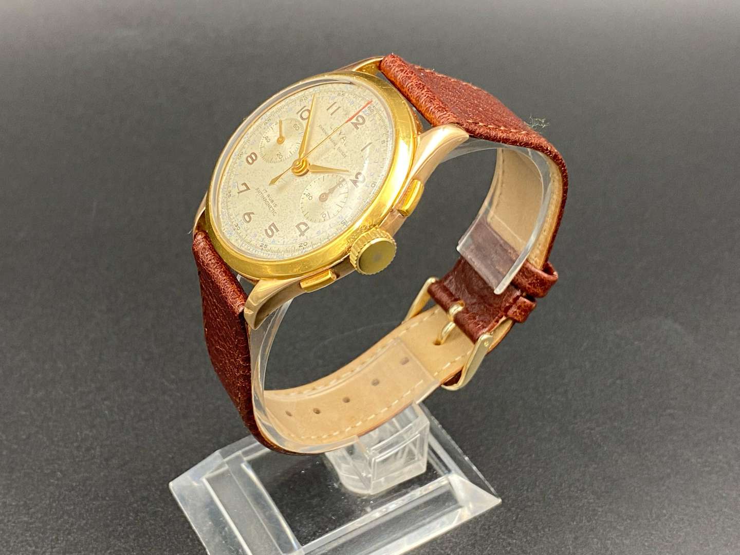 <p>LOYAL, Chronographe Suisse, 18K and gilt two button chronograph wristwatch,&nbsp;</p>