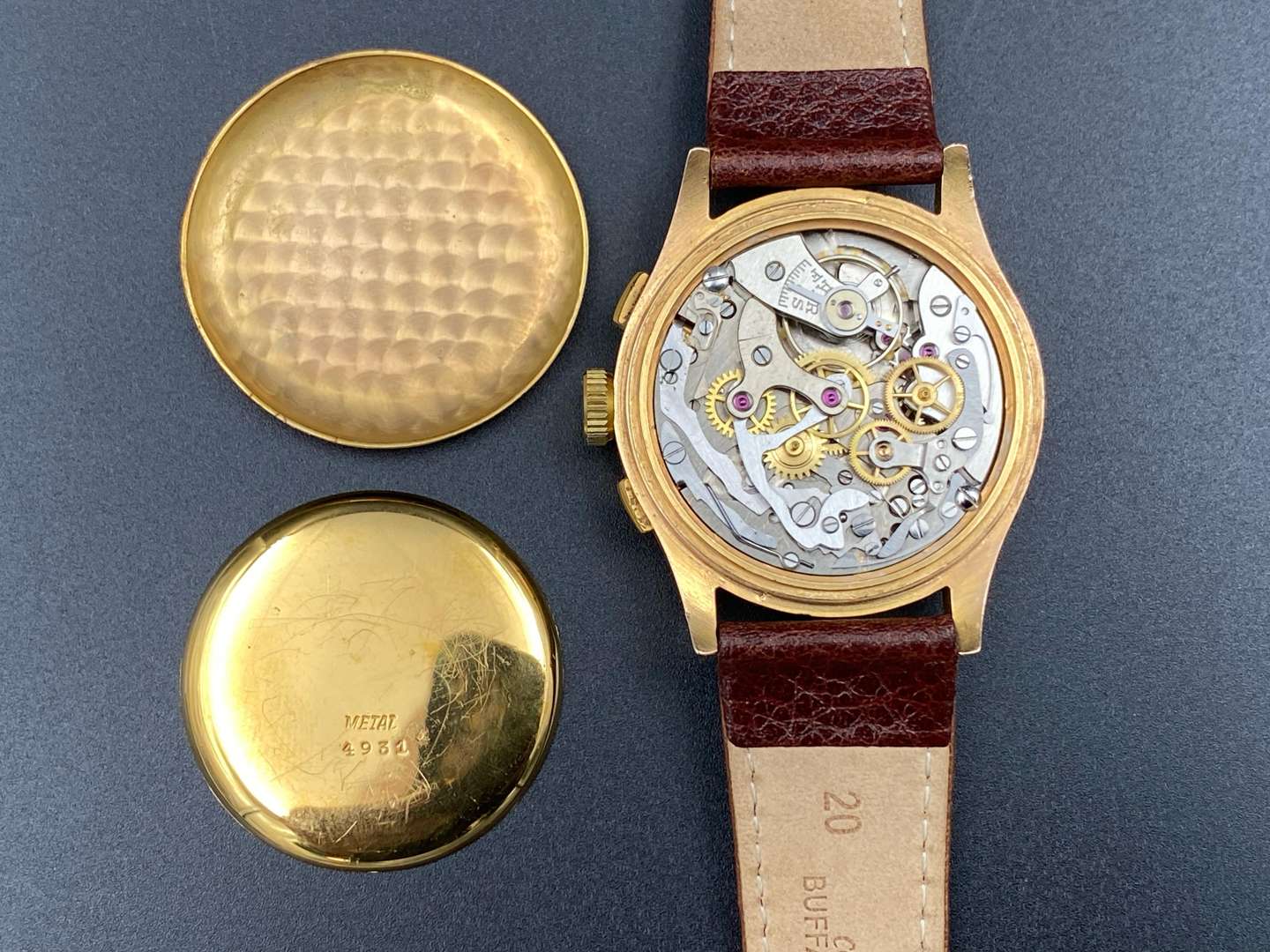 <p>LOYAL, Chronographe Suisse, 18K and gilt two button chronograph wristwatch,&nbsp;</p>